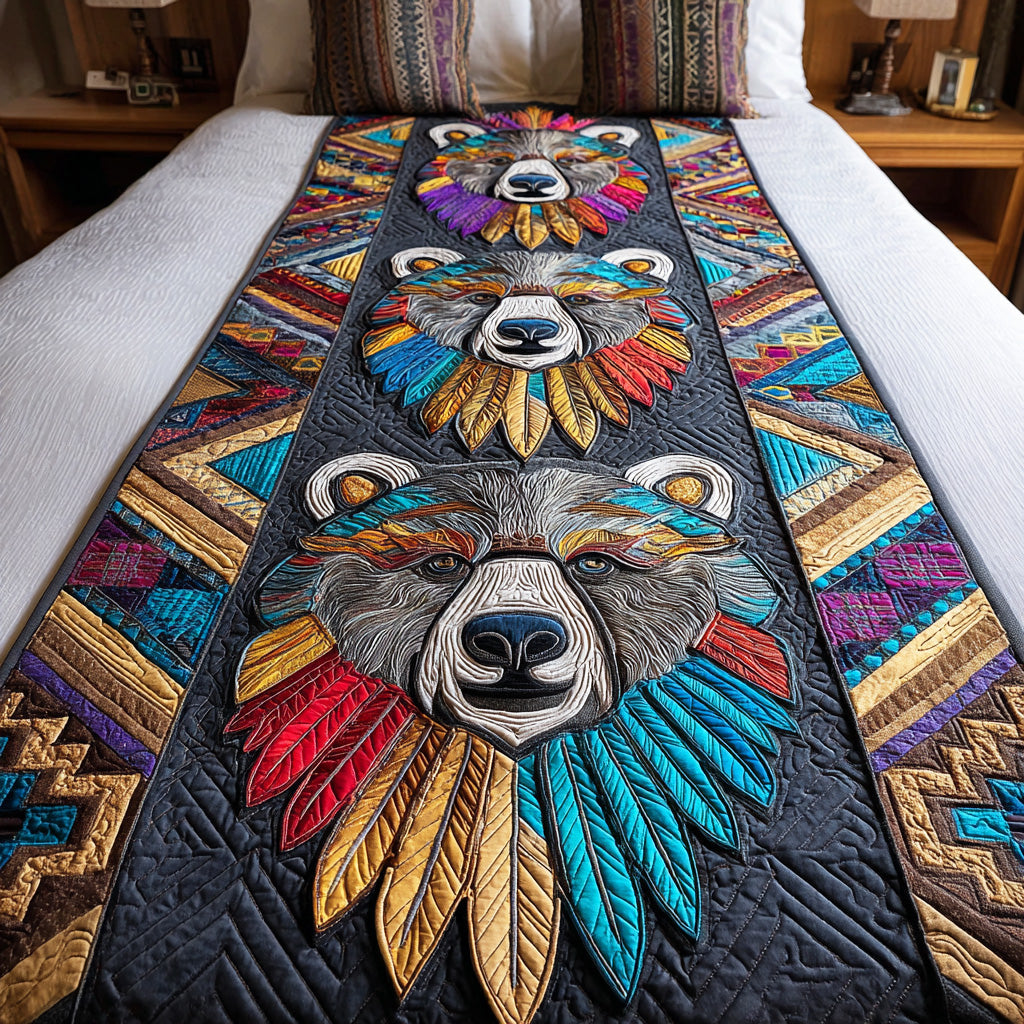 Tribal Bear Power Quilted Bed Runner NCU0TD1269