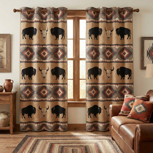 Tribal Buffalo Quilted Curtains NCU0TV1617