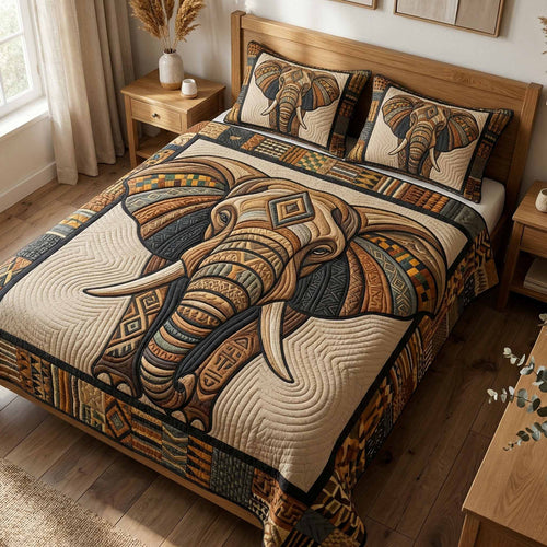 Tribal Elephant 3-Piece Quilted Bedding Set NCU0XD2725