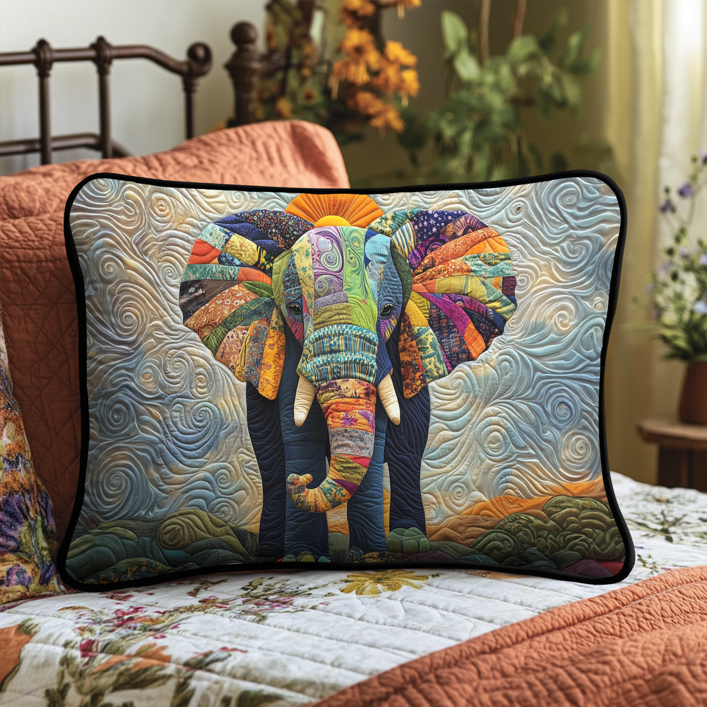 Tribal Elephant Harmony Quilted Bedding Pillow Case NCU0DK2031