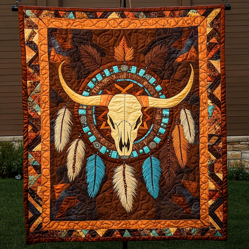 Tribal Sunburst Skull Quilted Blanket NCU0DK1624