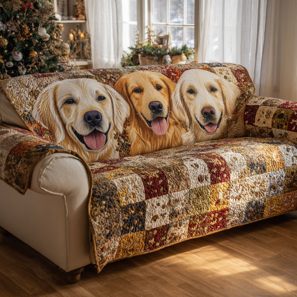 Trio Golden Retriever Quilted Sofa Cover NCU0HH1638