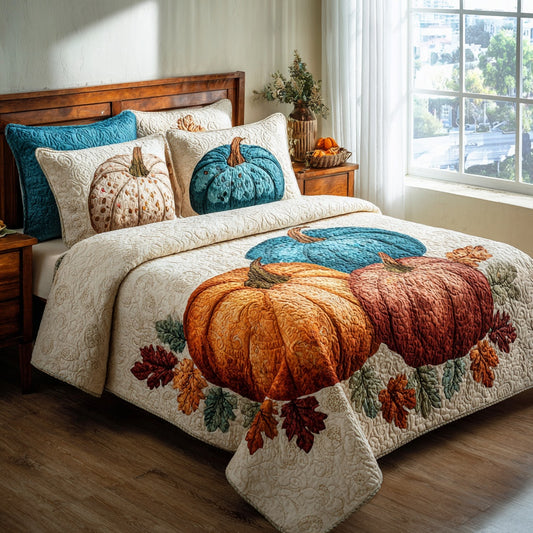 Trio Pumpkins 3-Piece Quilted Bedding Set NCU0VL3703