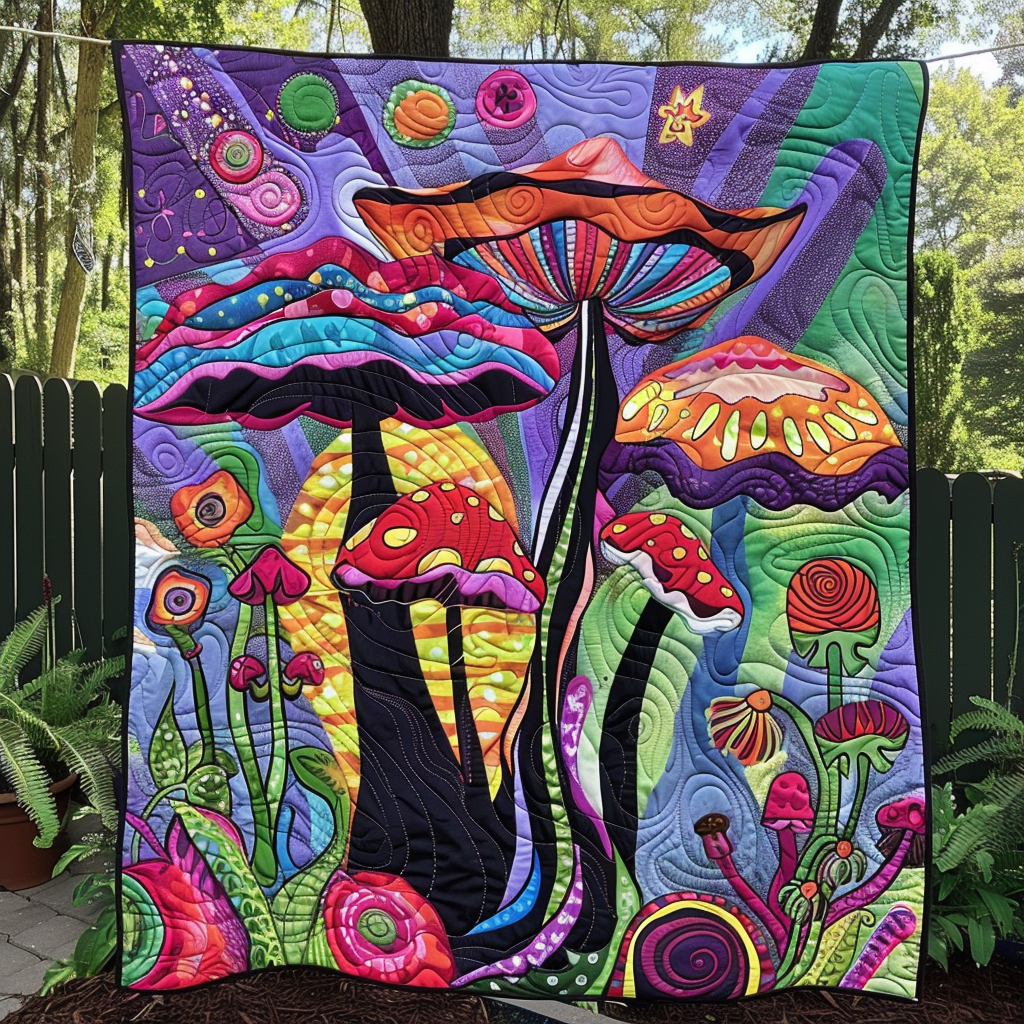 Trippy Mushrooms Quilted Blanket NCU0TH367