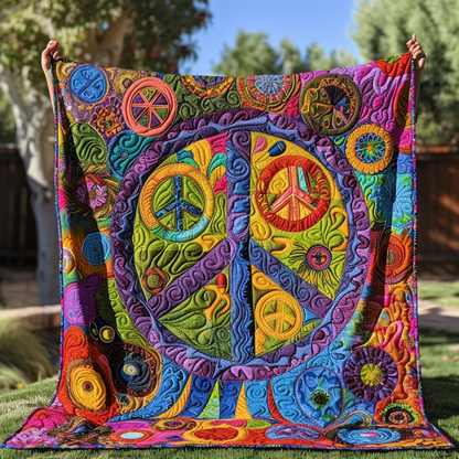 Trippy Peace Sign Quilted Blanket NCU0TH358