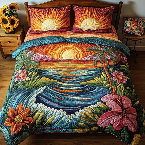 Tropic Shine 3-Piece Quilted Bedding Set NCU0VL1809