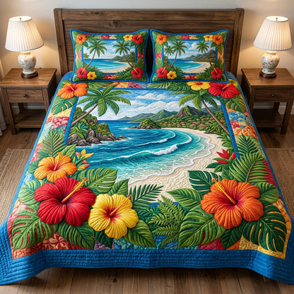 Tropical Bay Bloom 3-Piece Quilted Bedding Set NCU0HH2023
