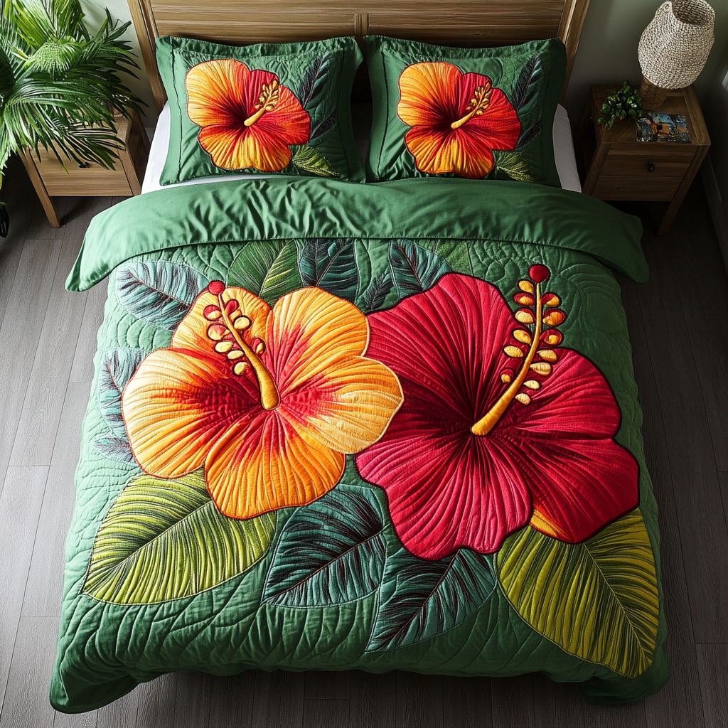 Tropical Bloom 3-Piece Quilted Bedding Set NCU0DK5697