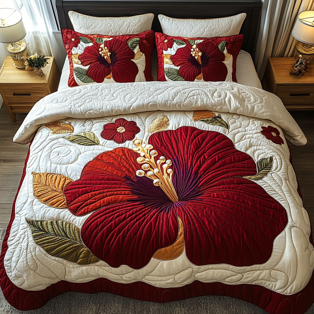 Tropical Bloom 3-Piece Quilted Bedding Set NCU0DV5199