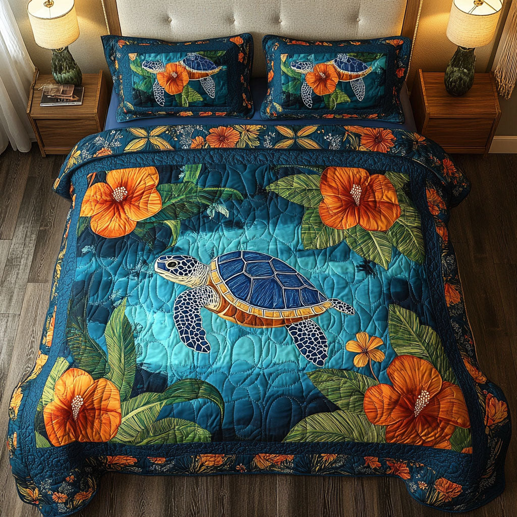 Tropical Blue 3-Piece Quilted Bedding Set NCU0NT3972