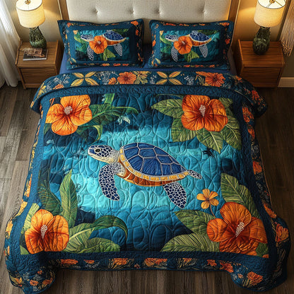 Tropical Blue 3-Piece Quilted Bedding Set NCU0NT3972
