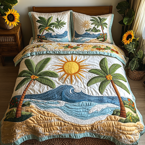 Tropical Calm 3-Piece Quilted Bedding Set NCU0VL1758