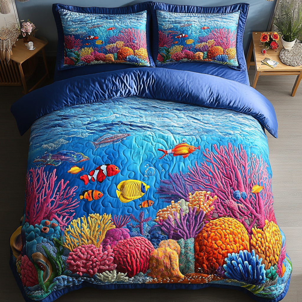 Tropical Coral 3-Piece Quilted Bedding Set NCU0DK5976