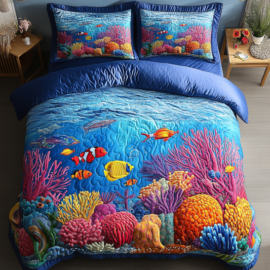 Tropical Coral 3-Piece Quilted Bedding Set NCU0DK5976