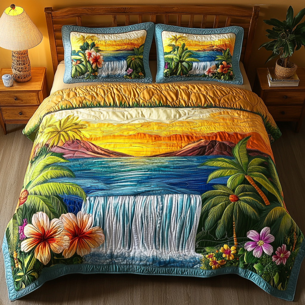 Tropical Falls 3-Piece Quilted Bedding Set NCU0VL2426