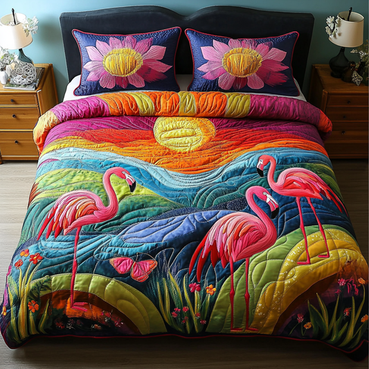 Tropical Flamingo 3-Piece Quilted Bedding Set NCU0DK6734