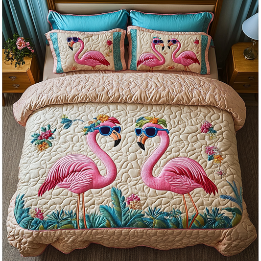 Tropical Flamingo 3-Piece Quilted Bedding Set NCU0DK9031