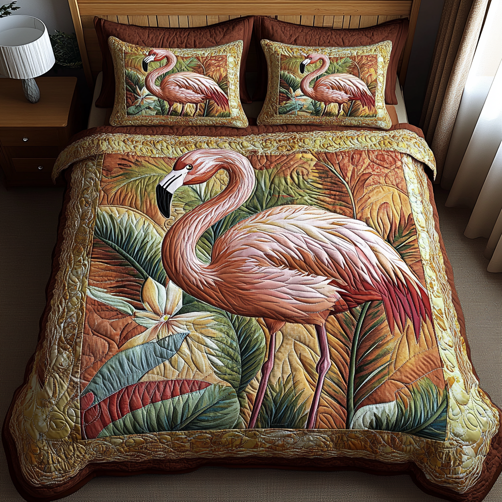 Tropical Flamingo 3-Piece Quilted Bedding Set NCU0DV5884