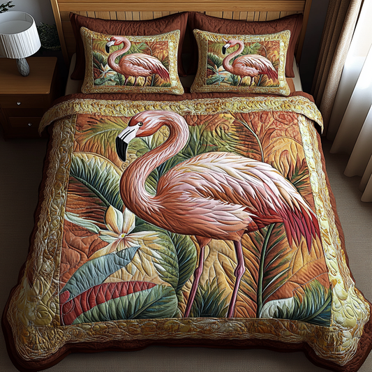 Tropical Flamingo 3-Piece Quilted Bedding Set NCU0DV5884
