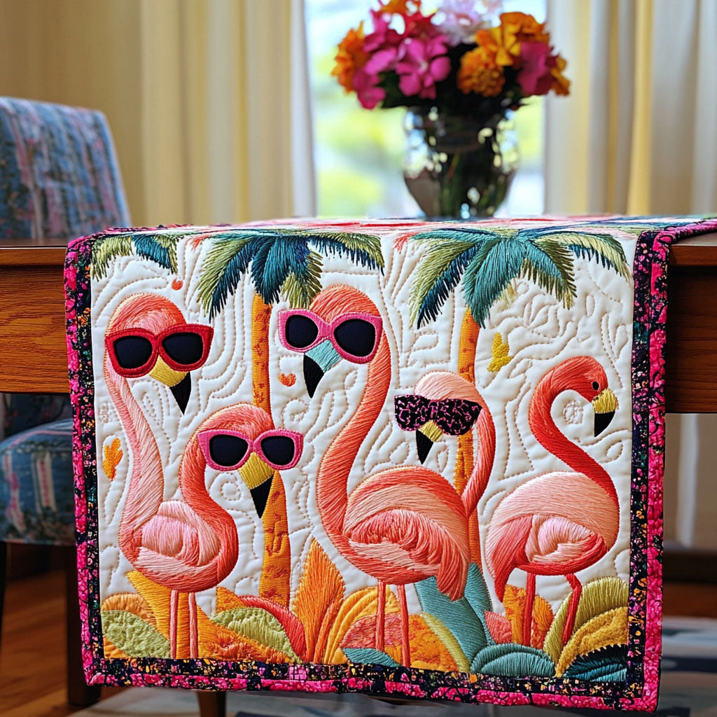 Tropical Flamingo Vibes Quilted Table Runner NCU0NT4935
