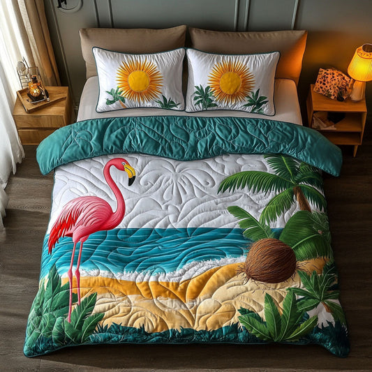 Tropical Flamingos 3-Piece Quilted Bedding Set NCU0NT5309