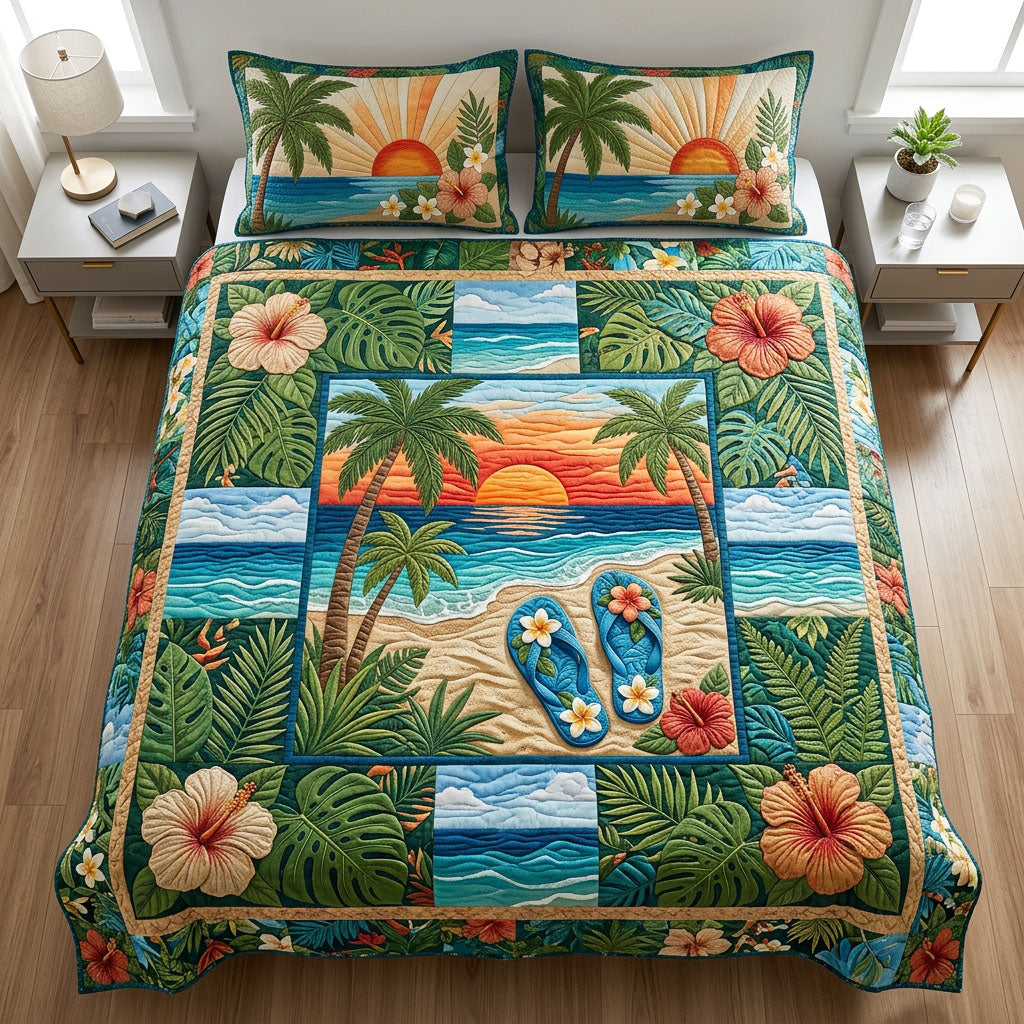 Tropical Flip Flops 3-Piece Quilted Bedding Set NCU0TD2662