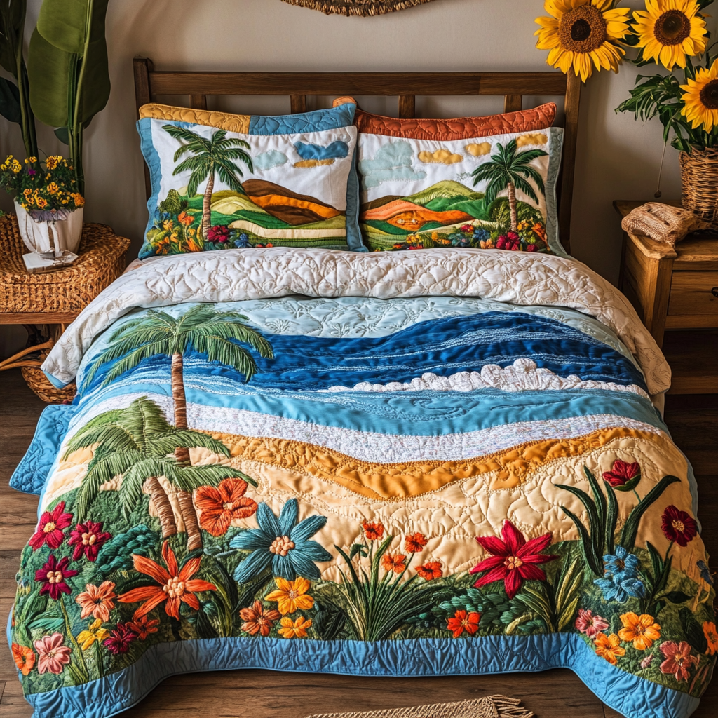Tropical Glow 3-Piece Quilted Bedding Set NCU0VL1782