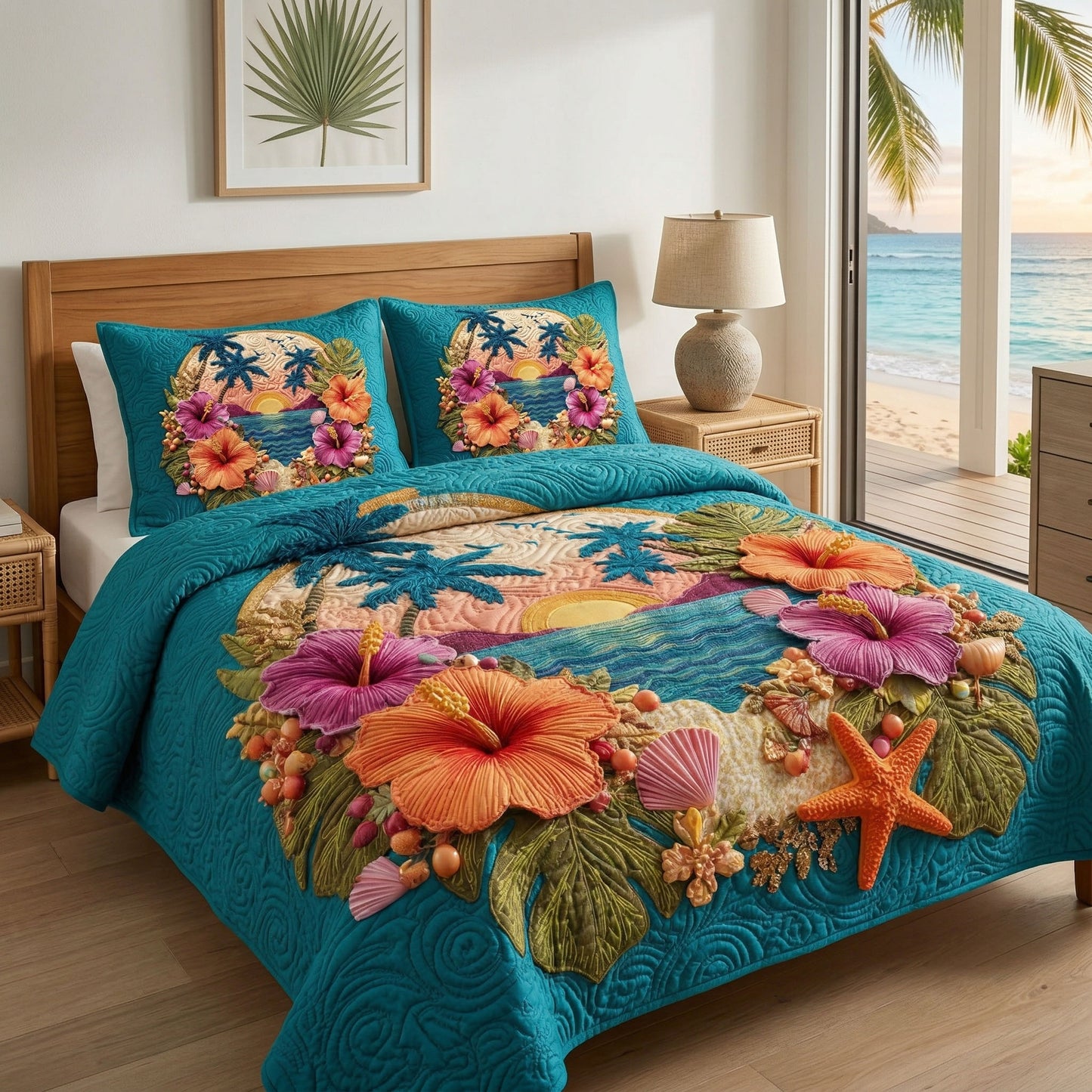Tropical Hibiscus 3-Piece Quilted Bedding Set NCU0NT12721