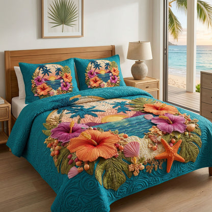 Tropical Hibiscus 3-Piece Quilted Bedding Set NCU0NT12721