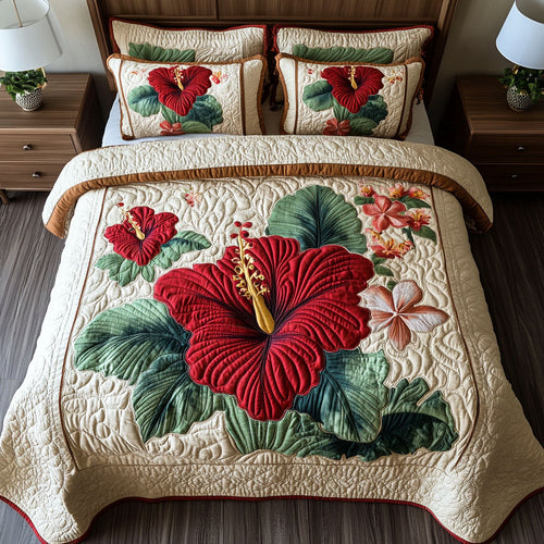 Tropical Hibiscus 3-Piece Quilted Bedding Set NCU0TD2607