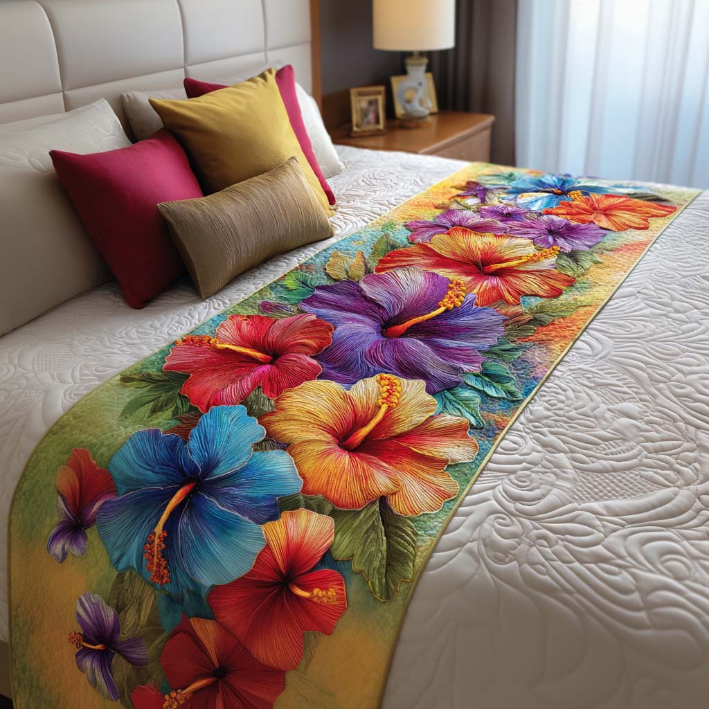 Tropical Hibiscus Quilted Bed Runner NCU0NT8592