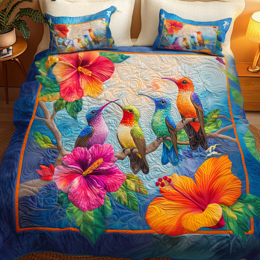 Tropical Hummingbird Bloom 3-Piece Quilted Bedding Set NCU0NT5847
