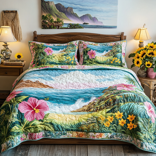 Tropical Oasis 3-Piece Quilted Bedding Set NCU0VL1872