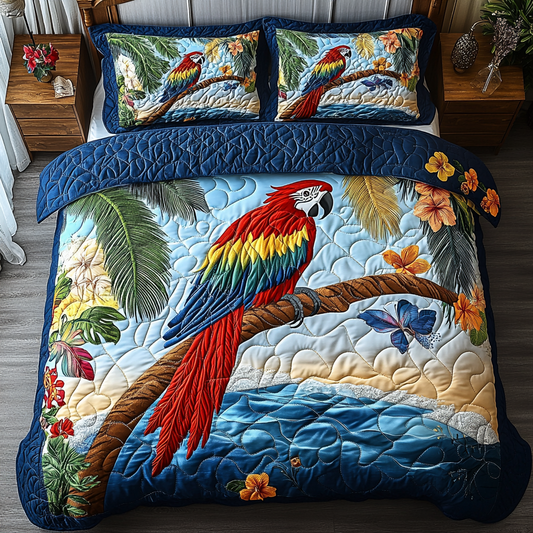 Tropical Parrot 3-Piece Quilted Bedding Set NCU0DK7746