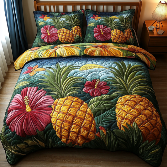 Tropical Pineapple Paradise 3-Piece Quilted Bedding Set NCU0DK5890