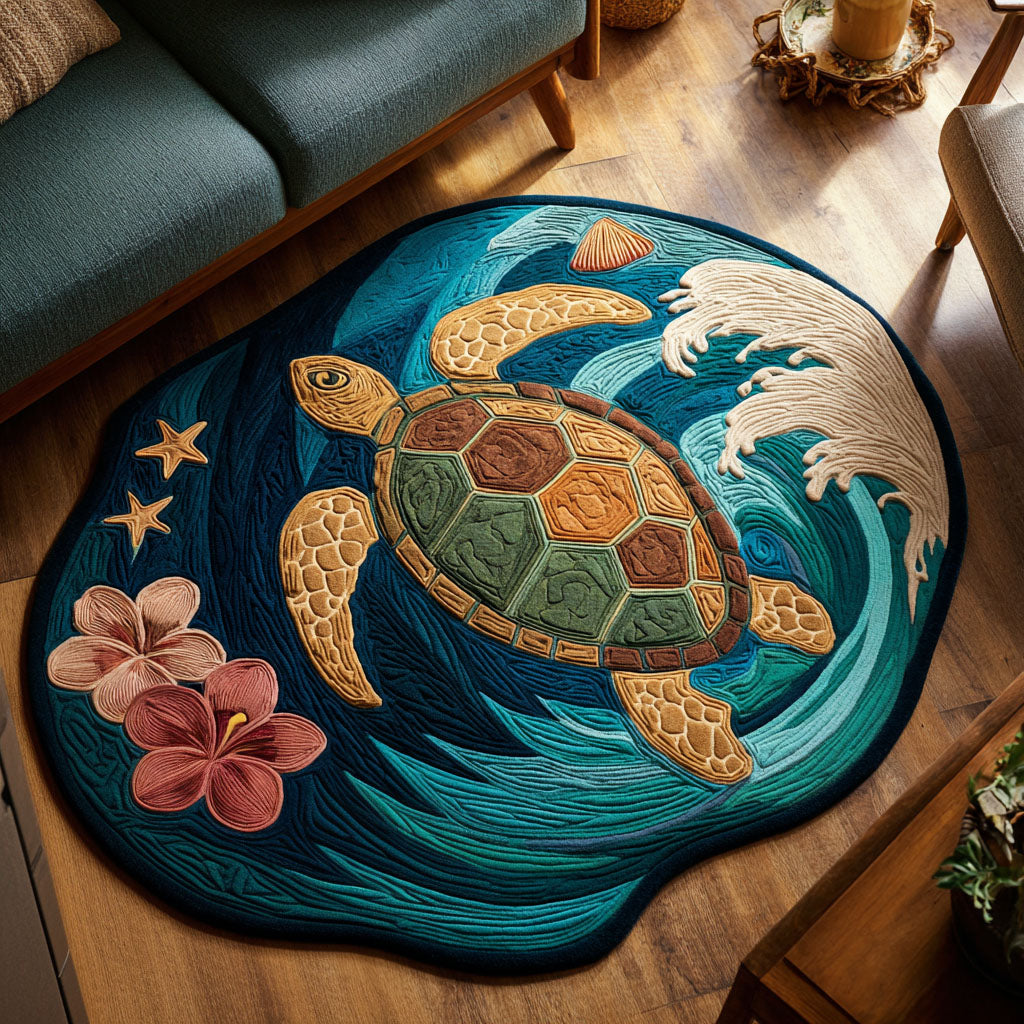 Tropical Sea Turtle Custom Shape Area Rug NCU0NT12611