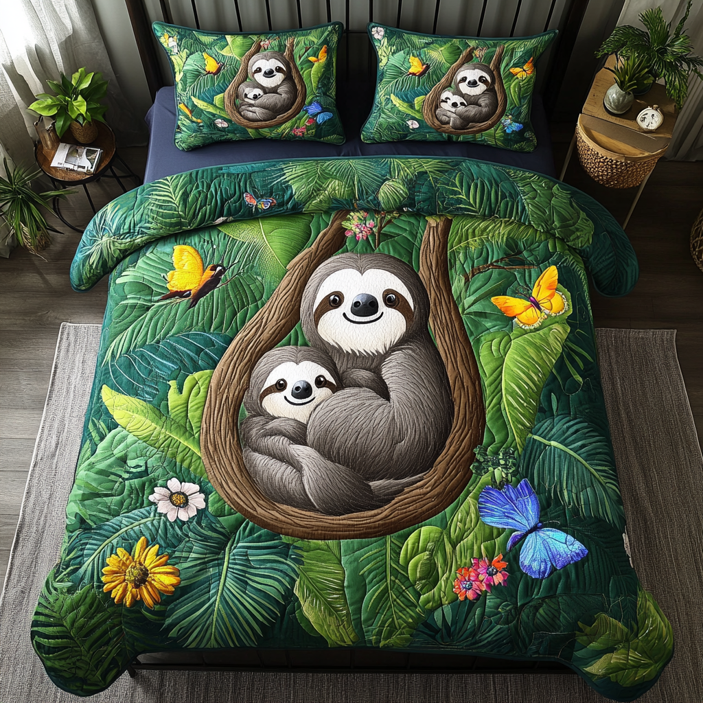 Tropical Sloth 3-Piece Quilted Bedding Set NCU0DK6040