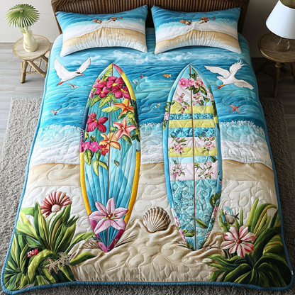 Tropical Surfboard 3-Piece Quilted Bedding Set NCU0DK7546