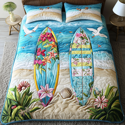 Tropical Surfboard 3-Piece Quilted Bedding Set NCU0DK7546