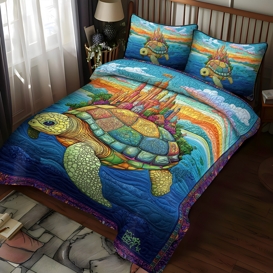 Tropical Tide Turtle 3-Piece Quilted Bedding Set NCU0DK2070