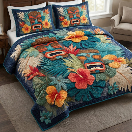 Tropical Tiki 3-Piece Quilted Bedding Set NCU0NT12712
