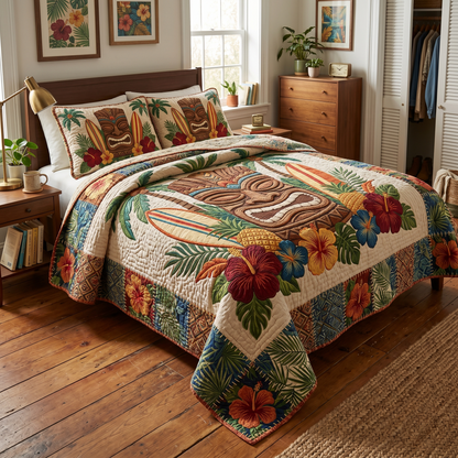 Tropical Tiki 3-Piece Quilted Bedding Set NCU0TD2702
