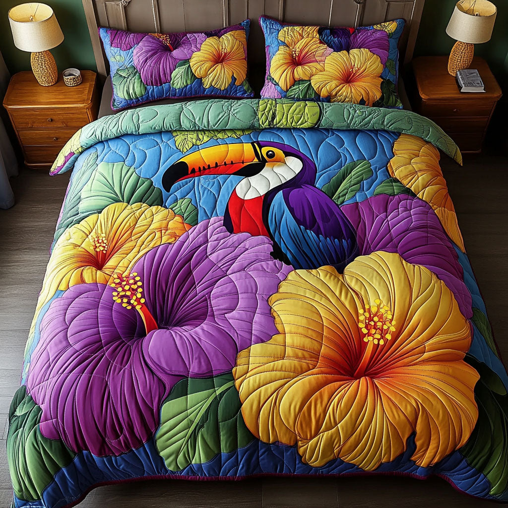 Tropical Toucan 3-Piece Quilted Bedding Set NCU0NT5267
