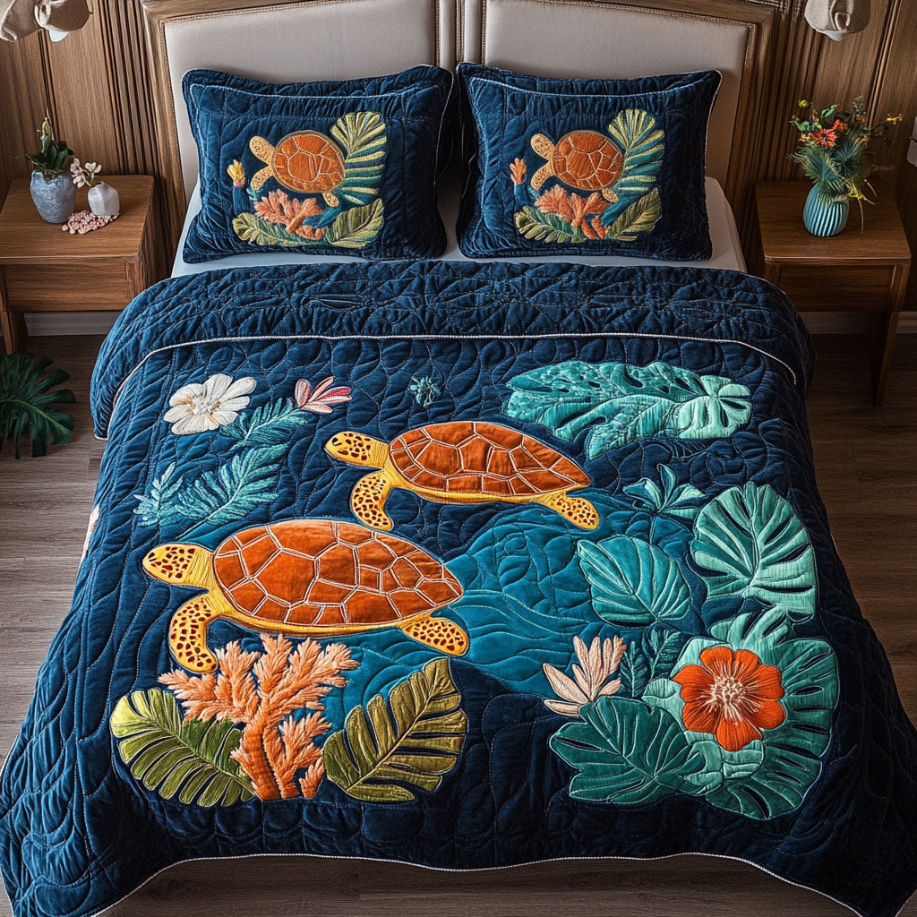Tropical Turtle Paradise 3-Piece Quilted Bedding Set NCU0NT4233