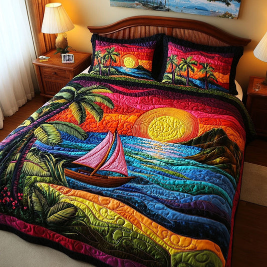 Tropical Waves 3-Piece Quilted Bedding Set NCU0NT5563