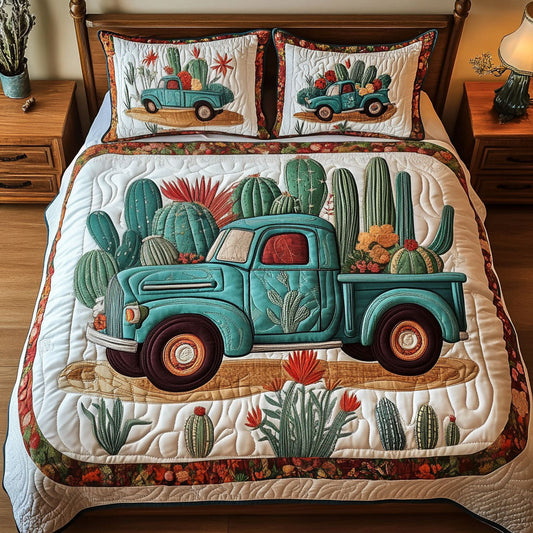 Truck with Cactus 3-Piece Quilted Bedding Set NCU0NT2993