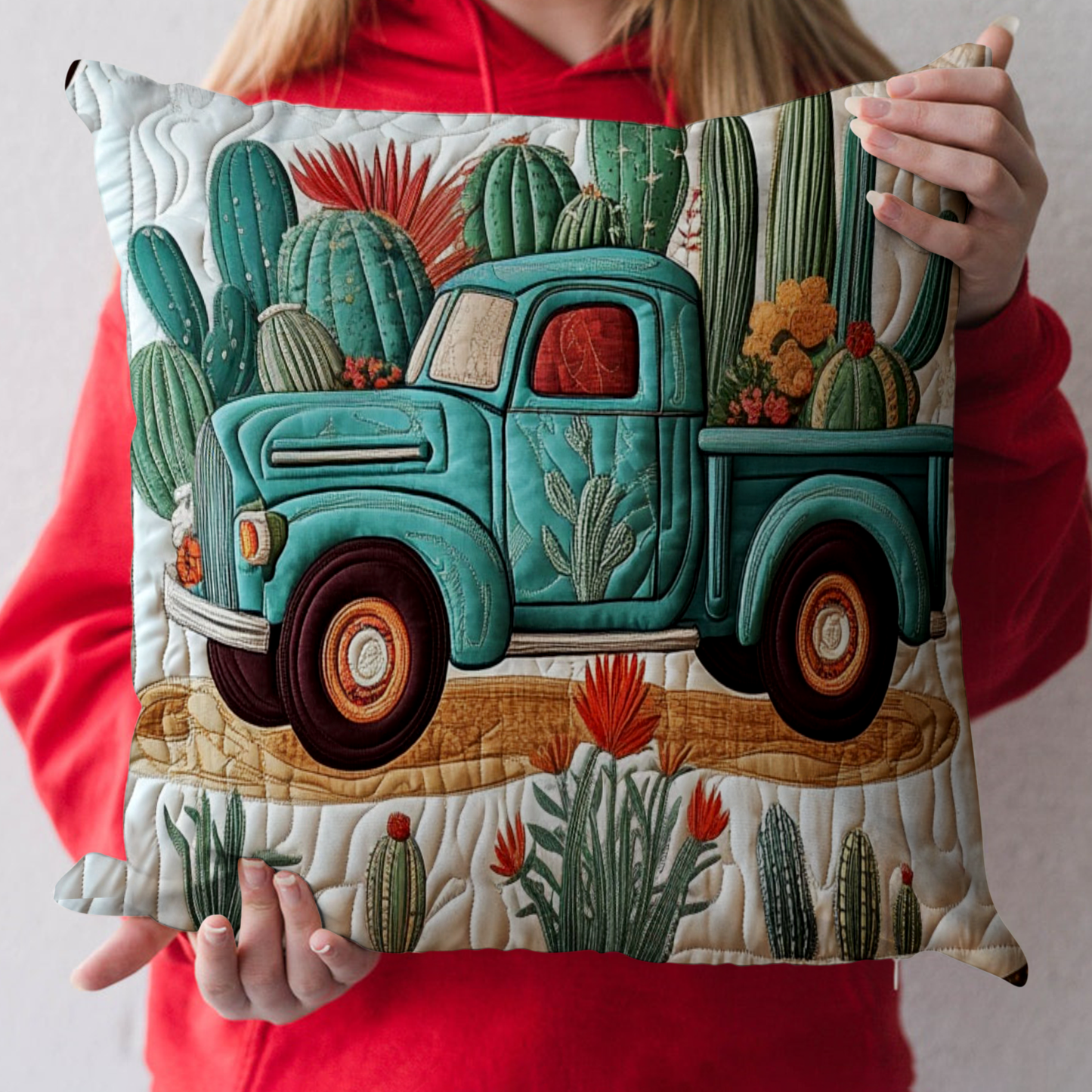 Truck with Cactus Quilted Pillow Case NCU0NT3170