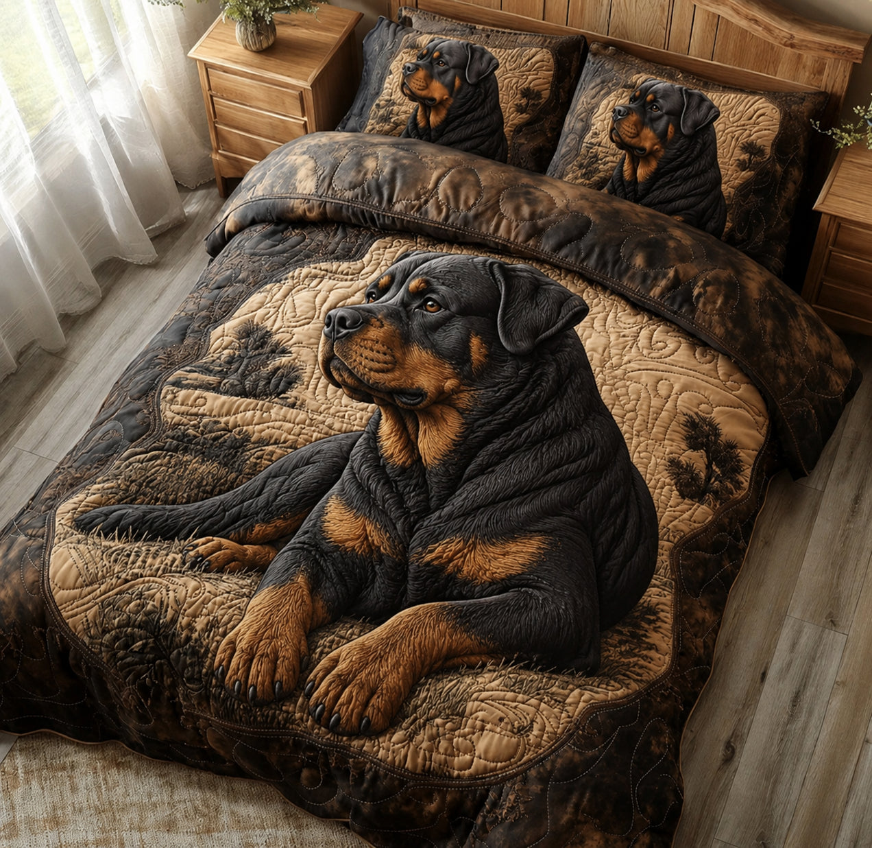 True Rottweiler 3-Piece Quilted Bedding Set NCU0PT12008