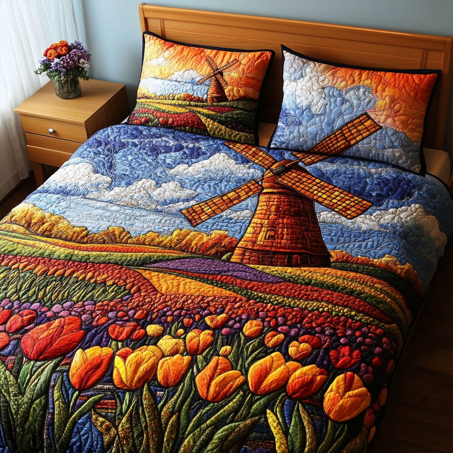 Tulip Breeze 3-Piece Quilted Bedding Set NCU0PT6359