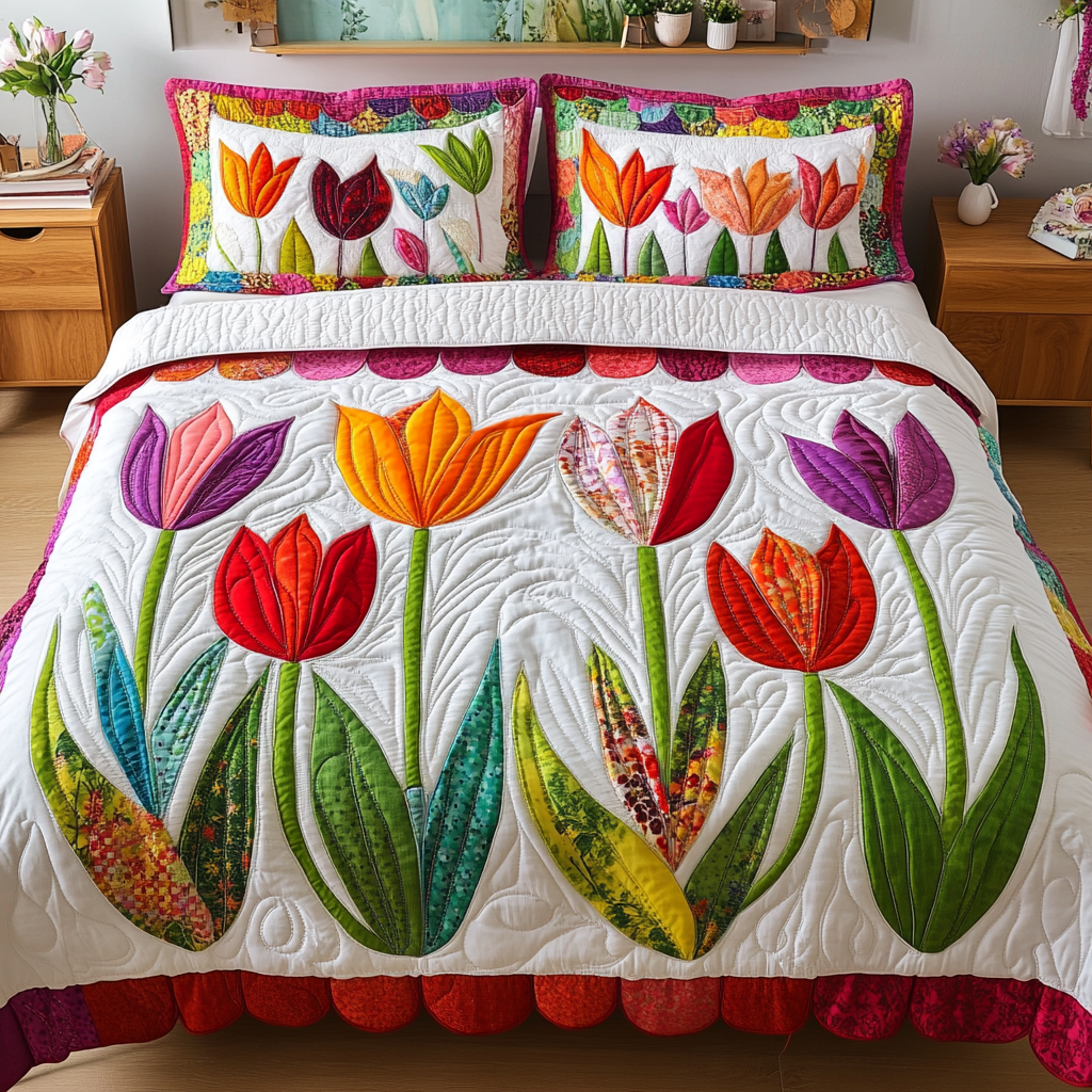 Tulip Dreams 3-Piece Quilted Bedding Set NCU0VH3753